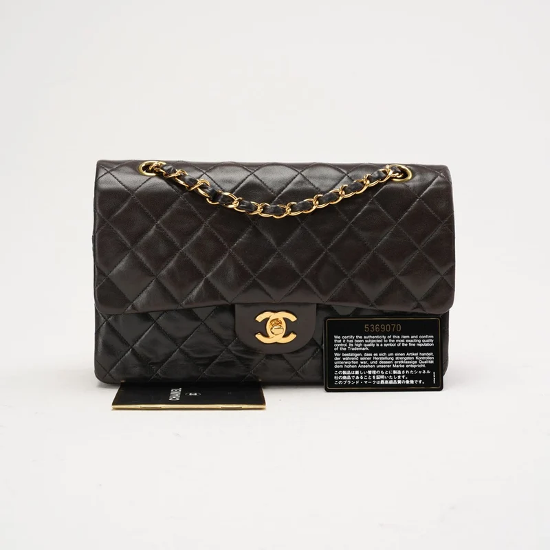 Chanel Vintage Medium Classic Double Flap Leder Schwarz 1999