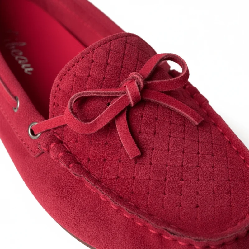 Red Berry Mokassin – Damen Loafer Rot Wildleder Schleife Flach