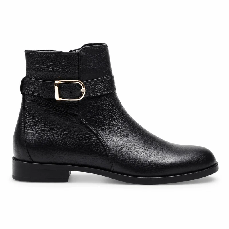 Chelsea Nero Boots – Damen Chelsea Boots Schwarz Leder Golddekoschnalle Klassisch