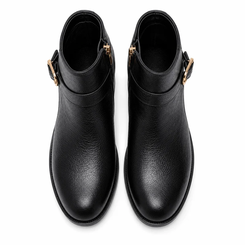 Chelsea Nero Boots – Damen Chelsea Boots Schwarz Leder Golddekoschnalle Klassisch