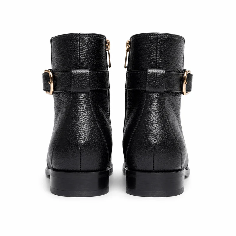 Chelsea Nero Boots – Damen Chelsea Boots Schwarz Leder Golddekoschnalle Klassisch