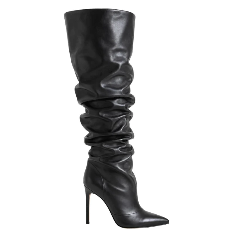 Leslie Boots – Damen Overknee Stiefel Schwarz Leder 10 cm Absatz Verführerisch