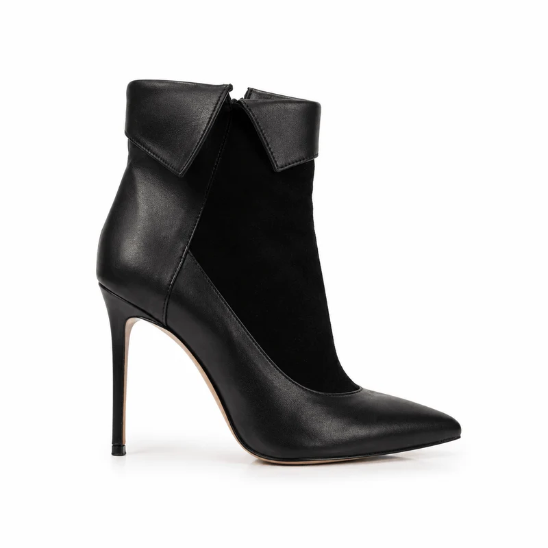 Mamba Stiefeletten – Damen Ankle Boots Schwarz Leder High Heel Klassisch