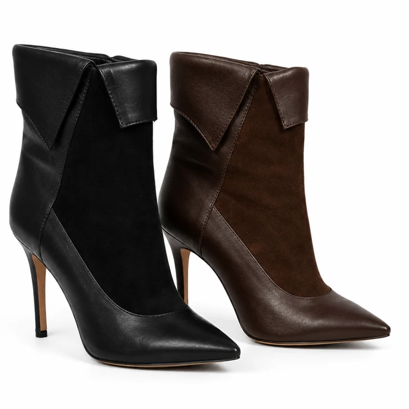 Mamba Stiefeletten – Damen Ankle Boots Schwarz Leder High Heel Klassisch