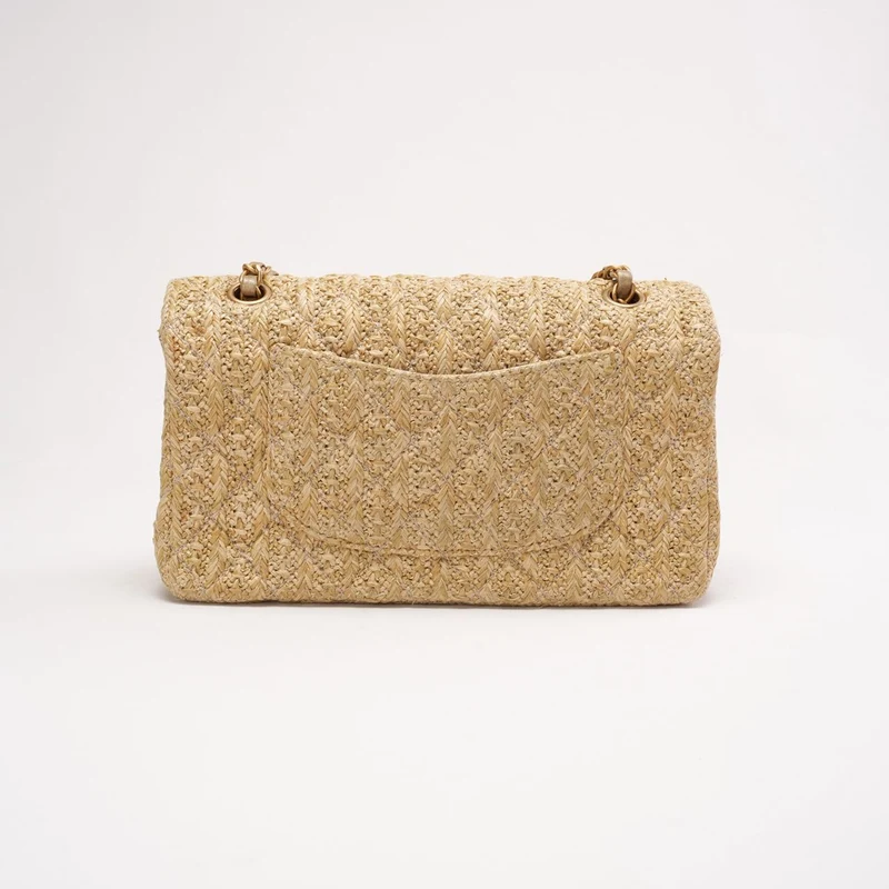 Chanel Raffia Classic Double Flap Beige 2018