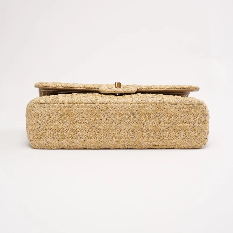 Chanel Raffia Classic Double Flap Beige 2018