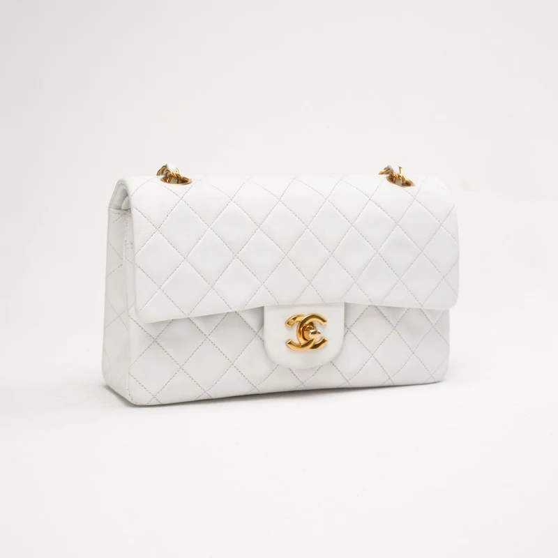 Chanel Vintage Classic Double Flap Bag Weiß 1996