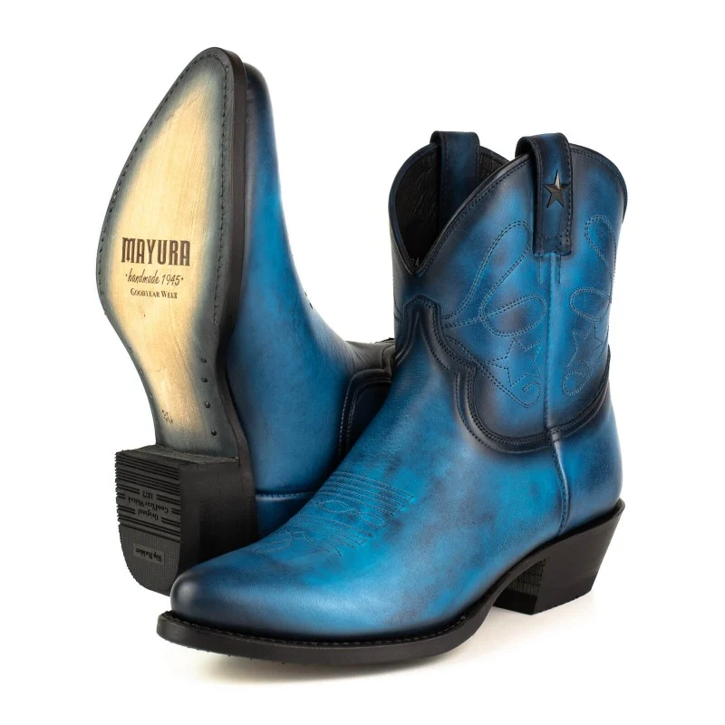 Cowboy Country und Western Damen Stiefeletten 2374 Blaues Leder