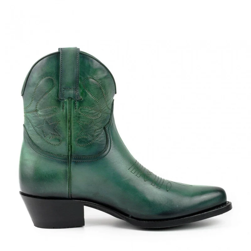 Cowboy Country und Western Damen Stiefeletten 2374 Grünes Leder