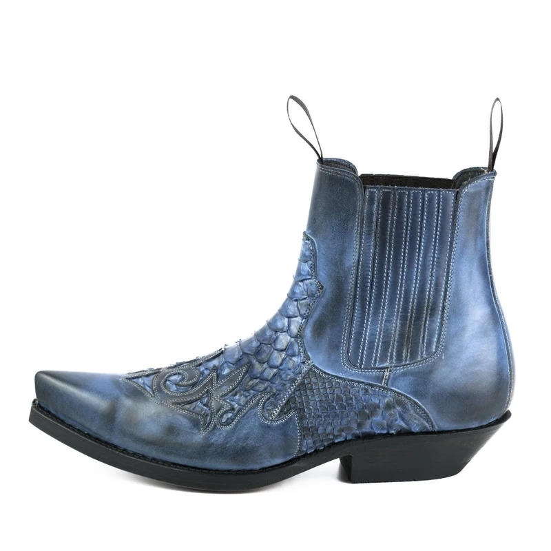 Urban Cowboy-Stiefeletten für Herren und Damen, 2500 aus blauem und exotischem blauem Leder