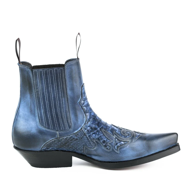 Urban Cowboy-Stiefeletten für Herren und Damen, 2500 aus blauem und exotischem blauem Leder