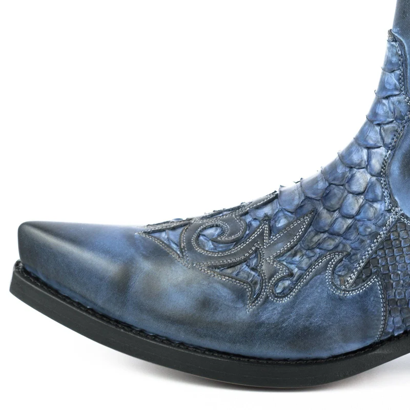 Urban Cowboy-Stiefeletten für Herren und Damen, 2500 aus blauem und exotischem blauem Leder