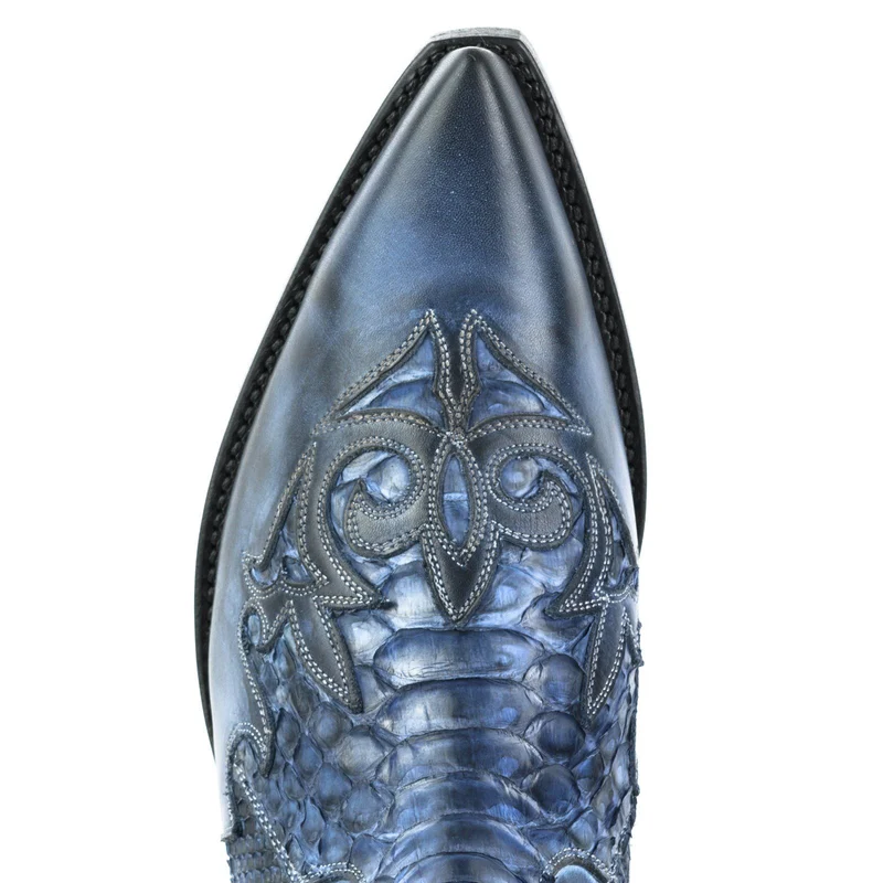 Urban Cowboy-Stiefeletten für Herren und Damen, 2500 aus blauem und exotischem blauem Leder