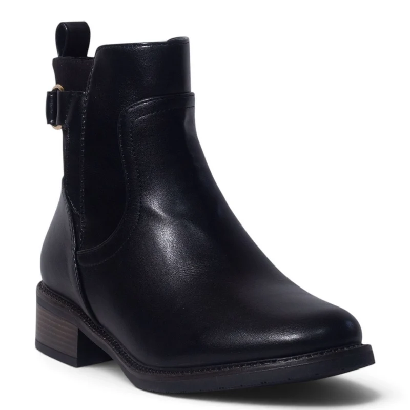 European Union Women Black Leather Half Boot #5443