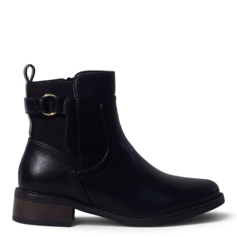 European Union Women Black Leather Half Boot #5443