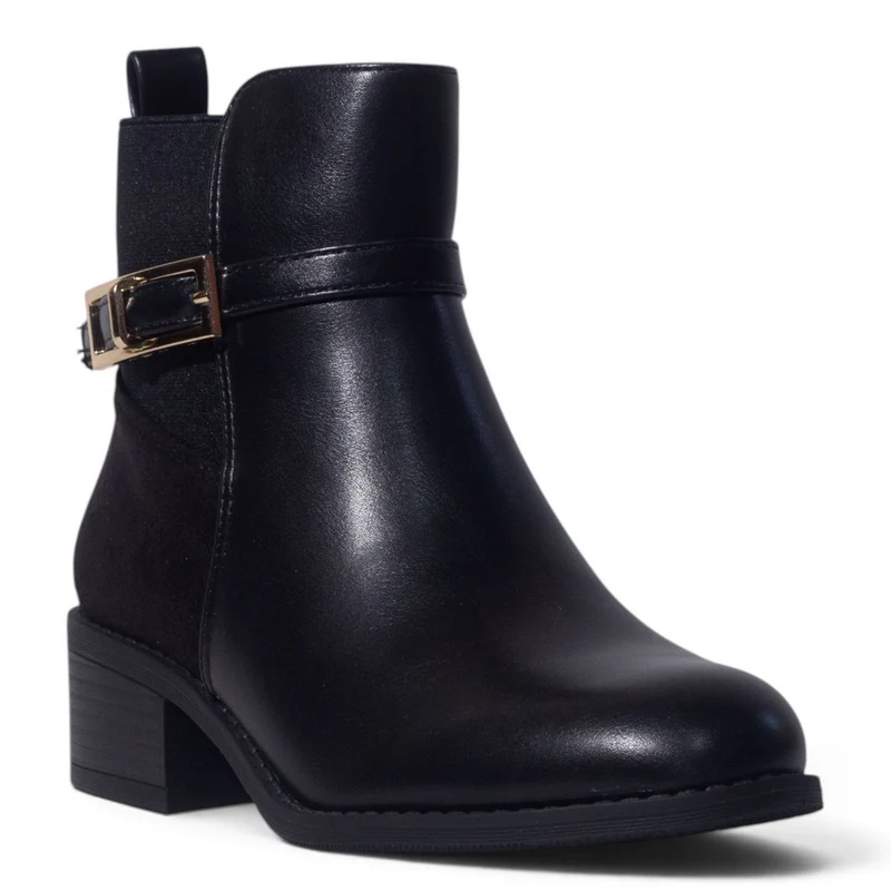 European Union Women Black Leather Half Boot #5448
