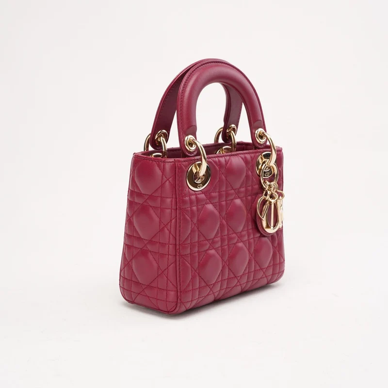 Christian Dior Mini Lady Dior Tasche mit Kette, kirschrotes Lammleder, 2018