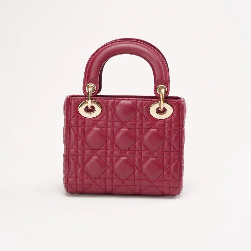 Christian Dior Mini Lady Dior Tasche mit Kette, kirschrotes Lammleder, 2018
