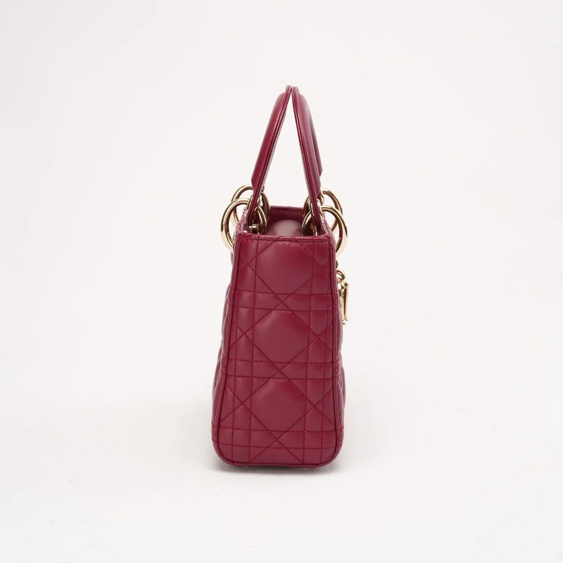 Christian Dior Mini Lady Dior Tasche mit Kette, kirschrotes Lammleder, 2018