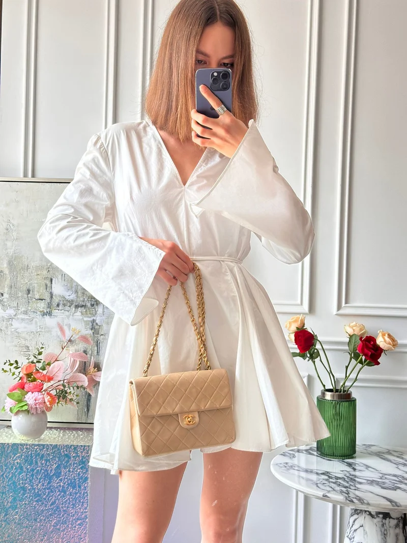 Chanel Vintage Mini Square Flap Bag, Lammbeige, 1991