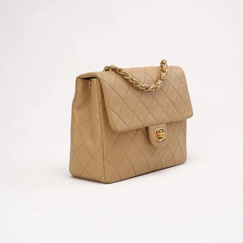 Chanel Vintage Mini Square Flap Bag, Lammbeige, 1991
