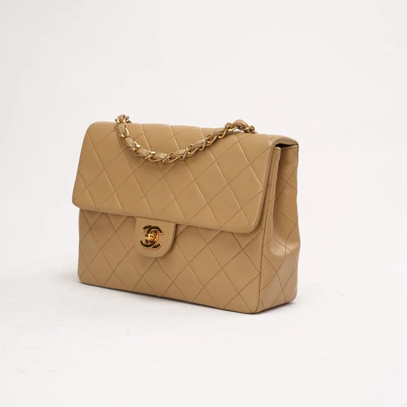 Chanel Vintage Mini Square Flap Bag, Lammbeige, 1991