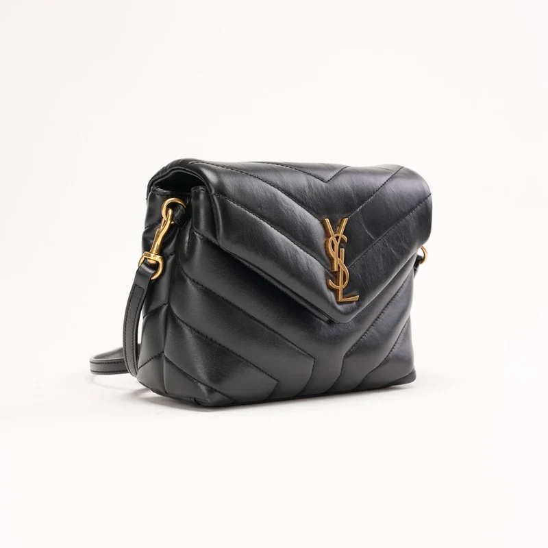 Saint Laurent Schwarze Loulou Toy Crossbody-Tasche aus Leder 2024
