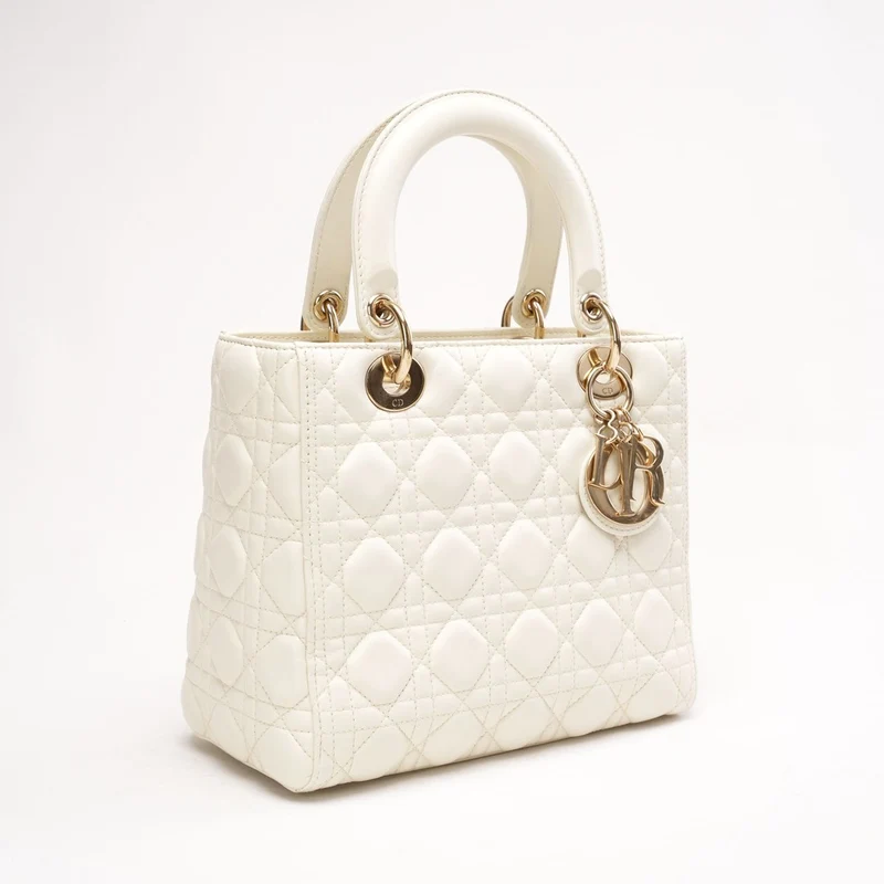 Christian Dior Medium Lady Dior Bag Latte Cannage Lammleder 2018