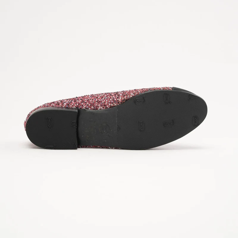 Glitzernde Tweed-Pailletten-Ballerinas mit Ripsbandkappe, Pimk 38