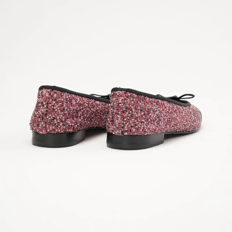 Glitzernde Tweed-Pailletten-Ballerinas mit Ripsbandkappe, Pimk 38