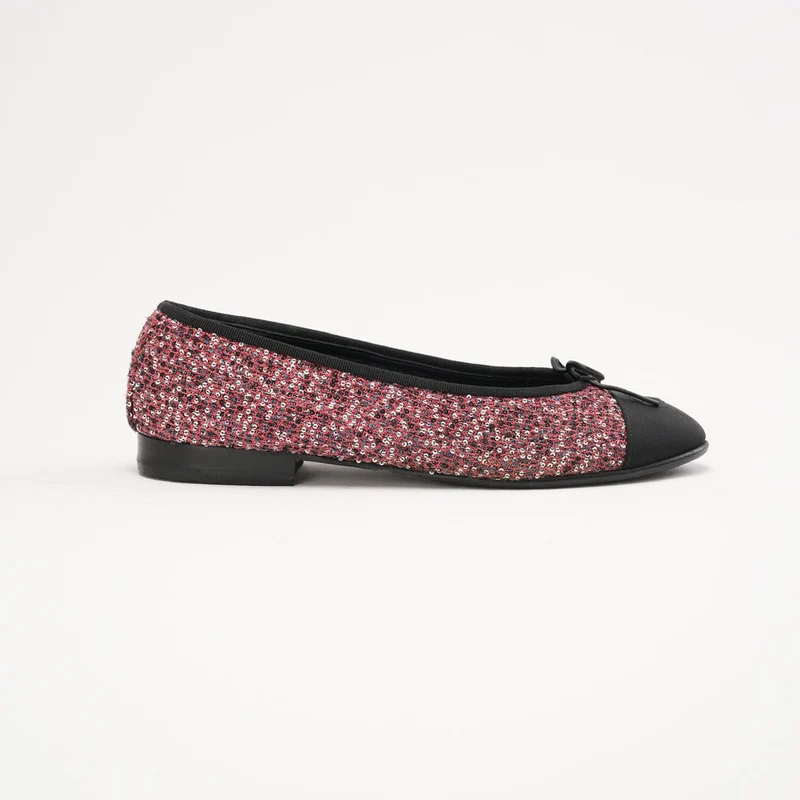 Glitzernde Tweed-Pailletten-Ballerinas mit Ripsbandkappe, Pimk 38