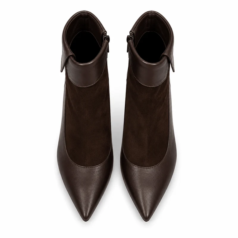 Autumn Stiefeletten – Damen Ankle Boots Dunkelbraun Leder High Heel Klassisch