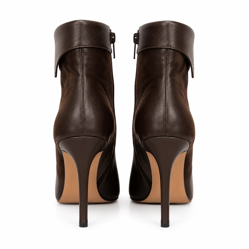 Autumn Stiefeletten – Damen Ankle Boots Dunkelbraun Leder High Heel Klassisch