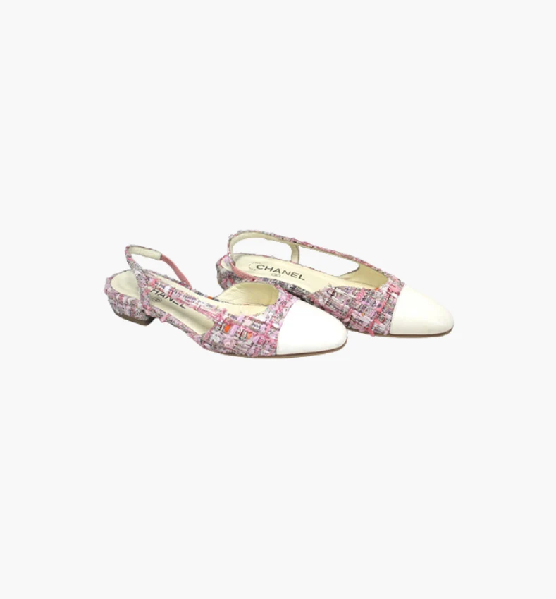 Chanel Ballerinas aus rosa-weißem Tweed, Größe 39.5