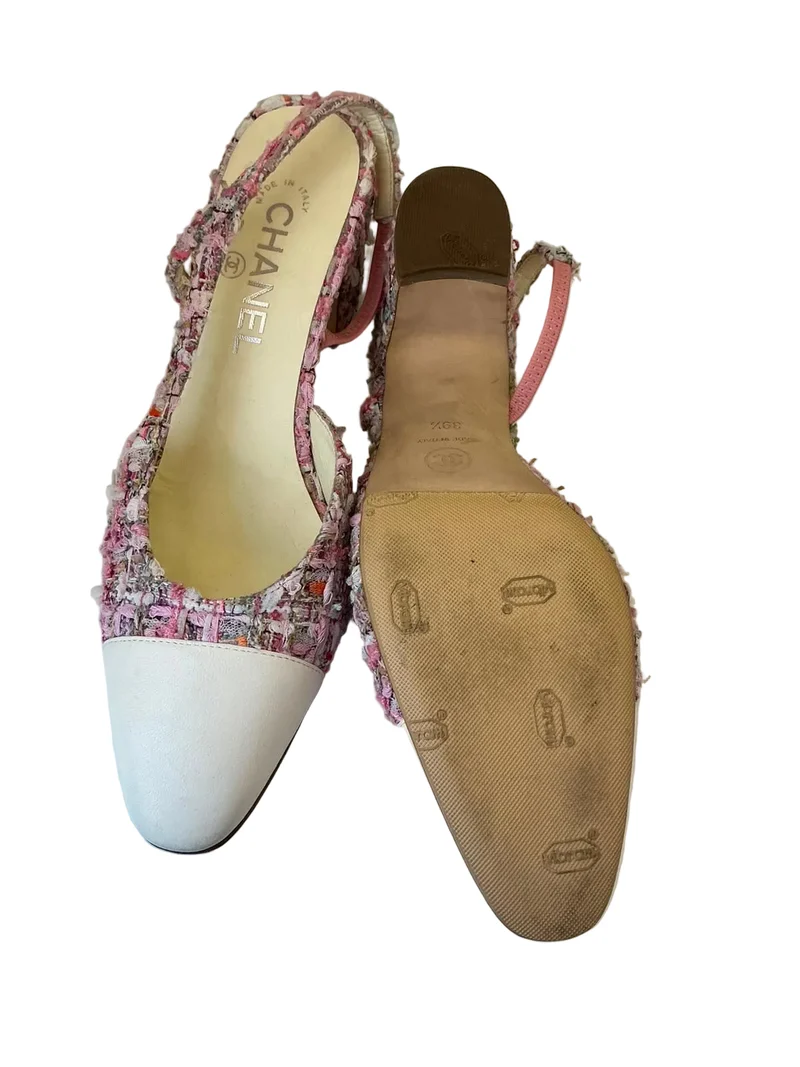 Chanel Ballerinas aus rosa-weißem Tweed, Größe 39.5