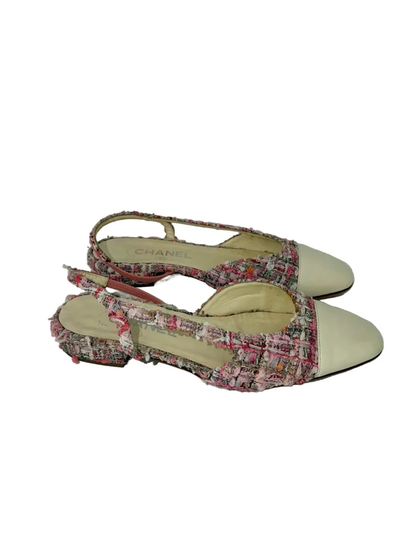 Chanel Ballerinas aus rosa-weißem Tweed, Größe 39.5