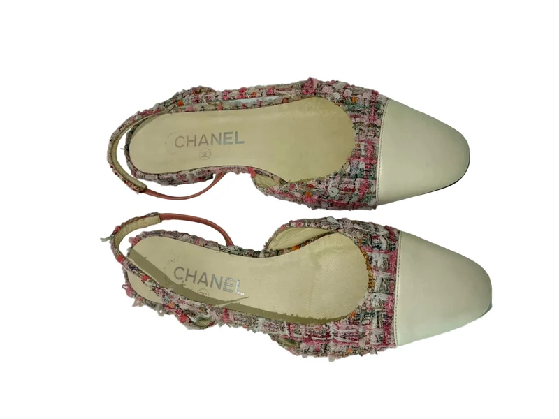 Chanel Ballerinas aus rosa-weißem Tweed, Größe 39.5