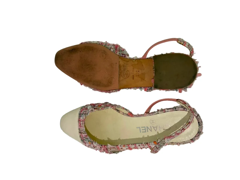 Chanel Ballerinas aus rosa-weißem Tweed, Größe 39.5