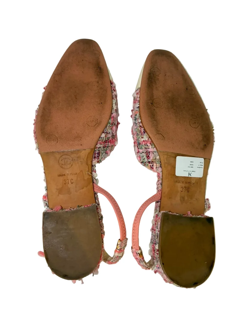 Chanel Ballerinas aus rosa-weißem Tweed, Größe 39.5