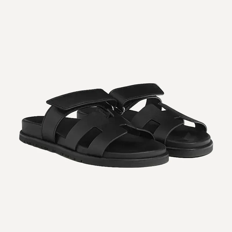 Hermès Chypre-Ledersandalen, Schwarz, Größe 38