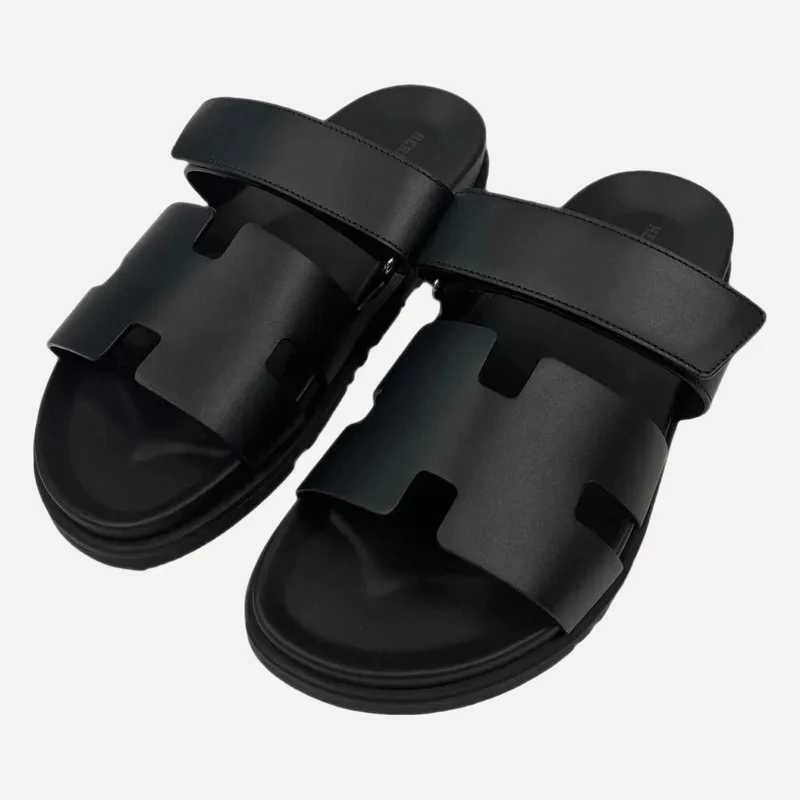 Hermès Chypre-Ledersandalen, Schwarz, Größe 38