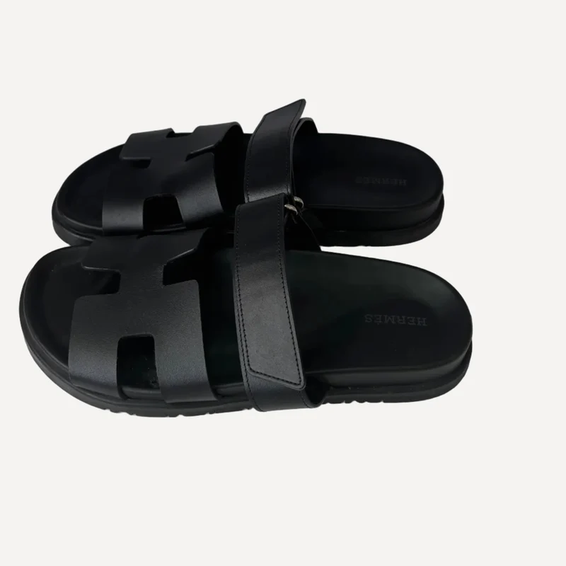 Hermès Chypre-Ledersandalen, Schwarz, Größe 38