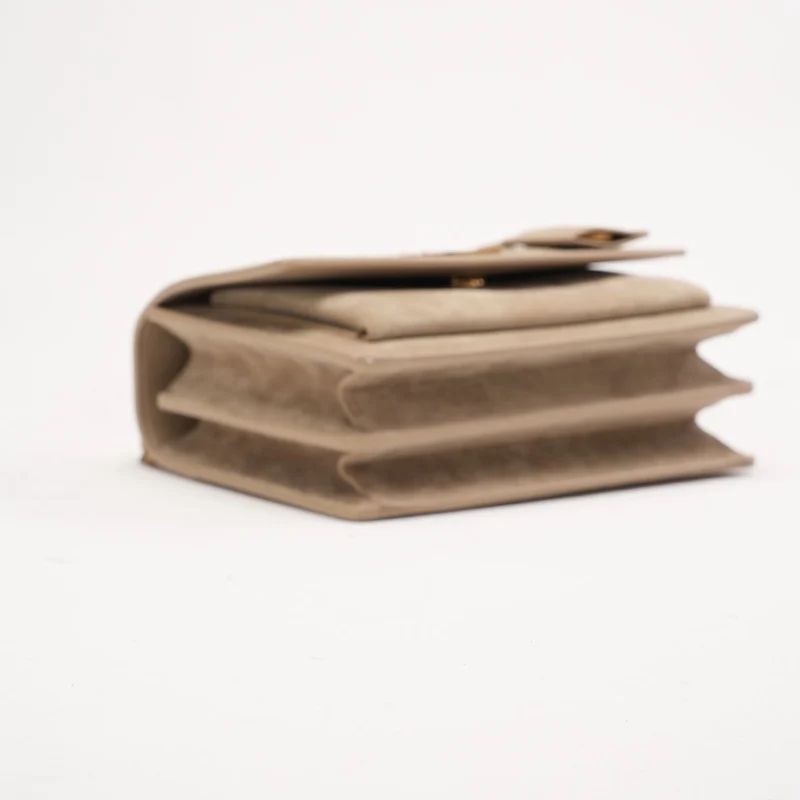 Saint Laurent Wildledertasche „Sunset“, klein, dunkelbeige, 2023