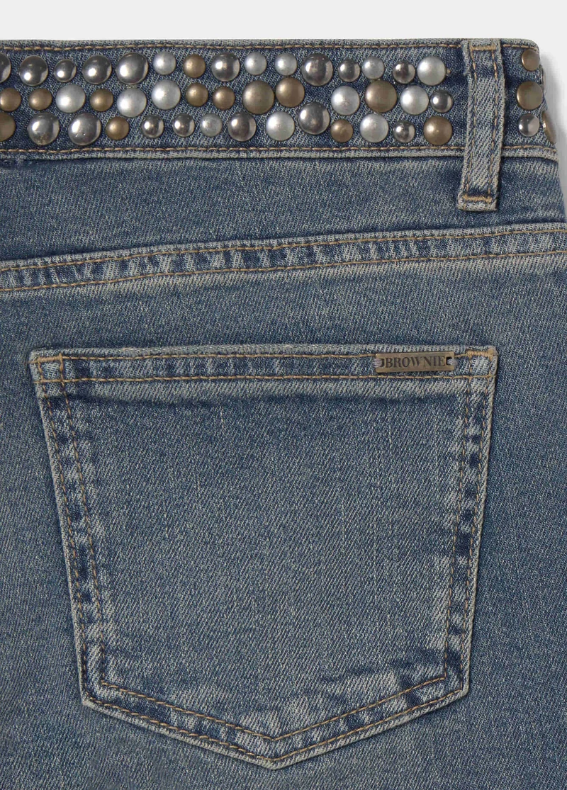 Studded denim waistband