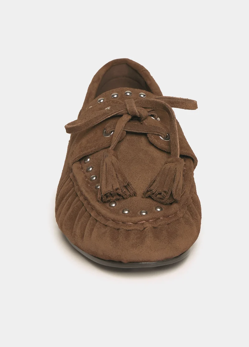 Suede boat shoe with studs