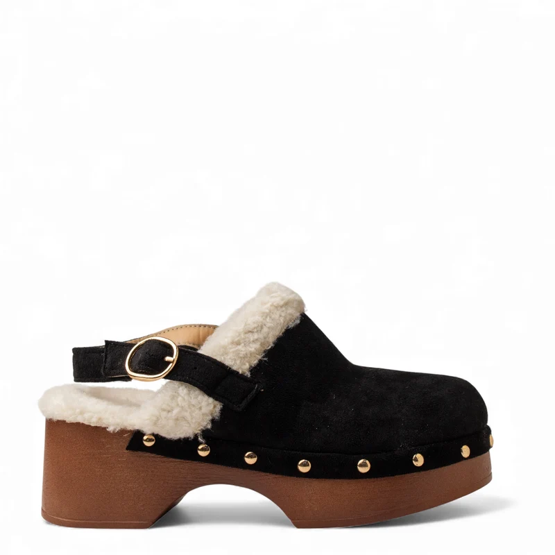 Europeon Union Women Black Chamois Wedges #4672