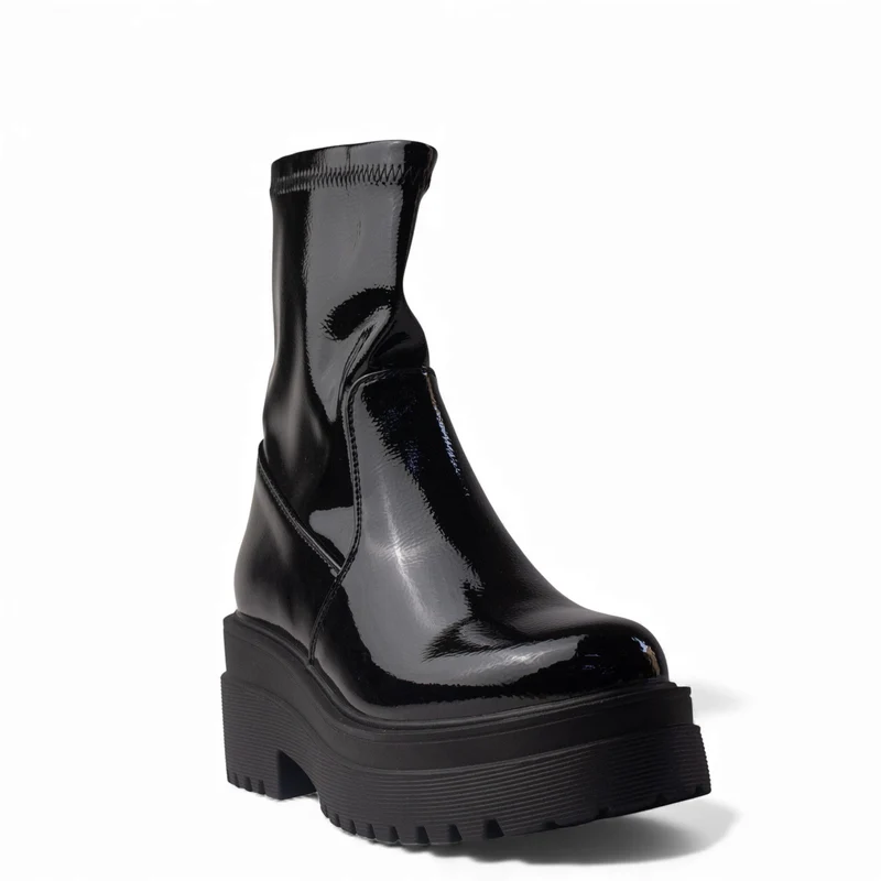 Europeon Union Women Black VernisLeather Half Boot #4535