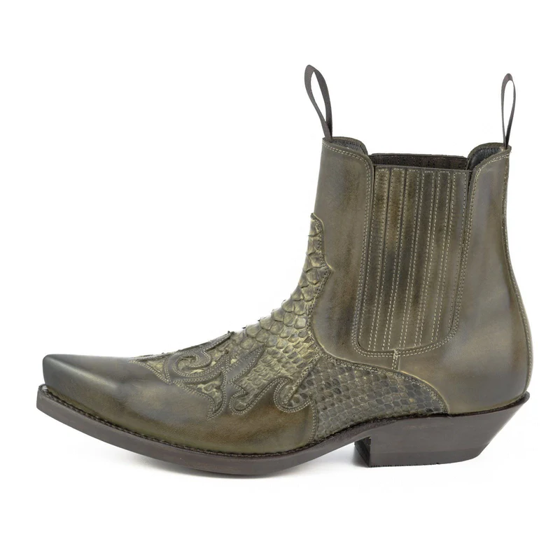 Urban Cowboy-Stiefeletten für Herren und Damen aus 2500 grünem und exotischem grünem Leder