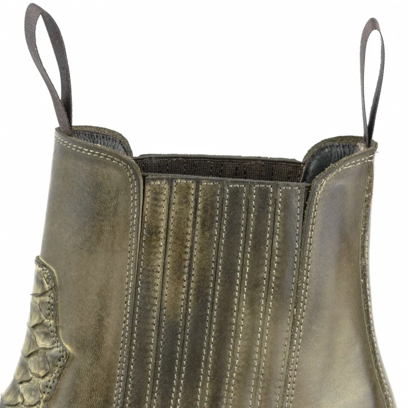 Urban Cowboy-Stiefeletten für Herren und Damen aus 2500 grünem und exotischem grünem Leder