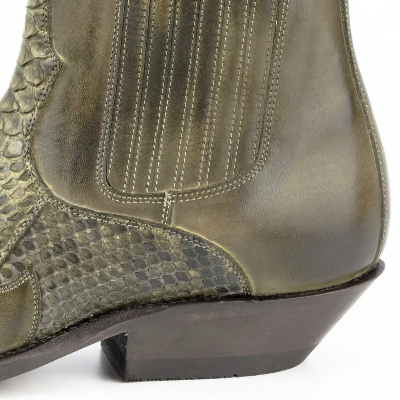 Urban Cowboy-Stiefeletten für Herren und Damen aus 2500 grünem und exotischem grünem Leder